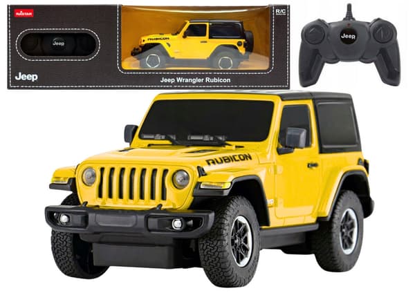 Fjernstyret Jeep Wrangler JL Rubicon 1:24 gul 25 cm