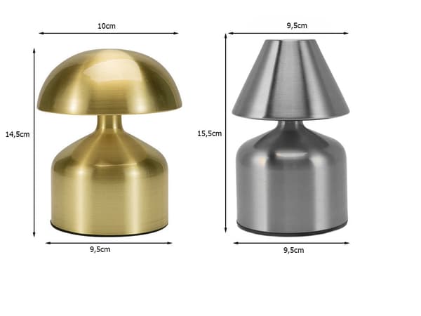 LED natlampe svampeform touch USB-C genopladelig guld/sølv 15 cm