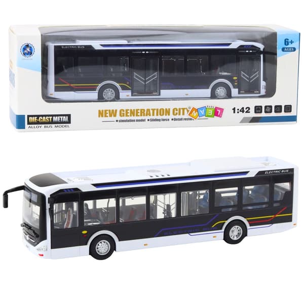 Metall stadsbuss legetøjsmodel 1:42 28,5 cm med lys/lyd 3+