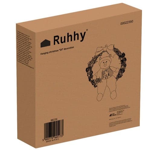 Julekrans julenisse 36 cm til dør/væg, træ/plast/polyester