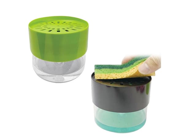 Sæbedispenser med opvaskesvamp 500 ml grøn plast 12x11 cm