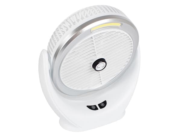 Bordventilator 14,5 cm med LED-lys genopladelig USB hvid/sølv