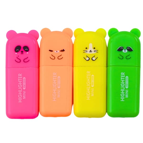 Mini overstregningspenne 4-pack bjørneform rosa/orange/gul/grøn