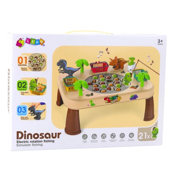 Dinosaurfiskespilbord med roterende plade, lyd/lys 33x25x20 cm