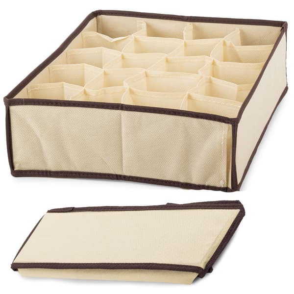Opbevaringskasse med 20 rum til undertøj/strømper 35x27x10 cm beige
