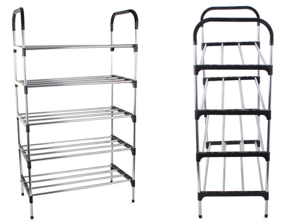 Skostativ 5 hylder aluminium 102x57x30 cm sølv, til 15 par sko