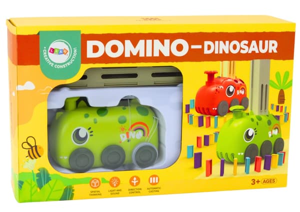 Dinosauriebil dominobana set batteridriven grön 4 färger, 3+ år