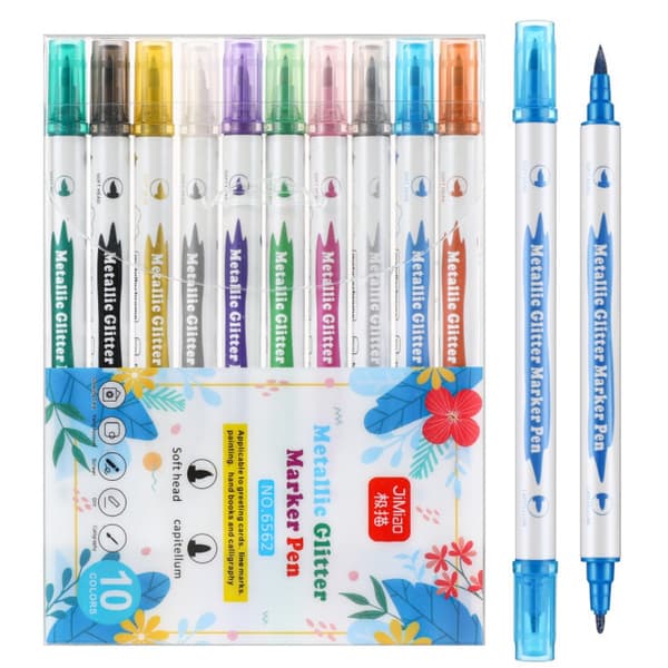 Metallic-glitterkynät 10-pack kaksoispäällä, nopeasti kuivuva muste