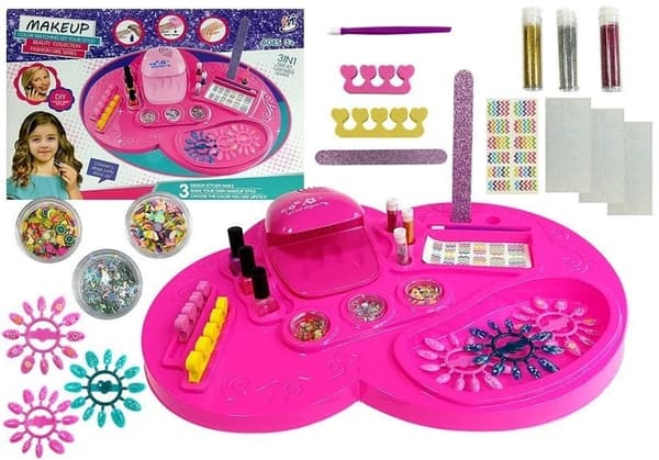 Kynsilakkisetti för barn med nageltorkare, 3 lack + 3 glitter, 3+ år