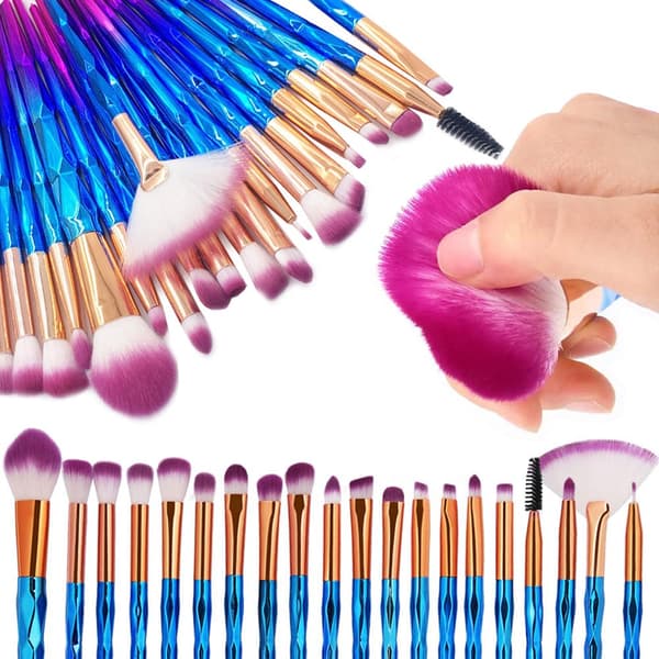 Makeupbørstesæt 20-pak med syntetiske børster + snørelukningspose