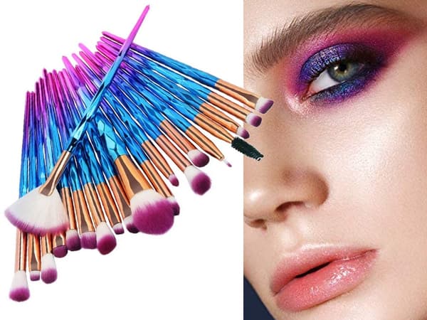 Makeupbørstesæt 20-pak med syntetiske børster + snørelukningspose