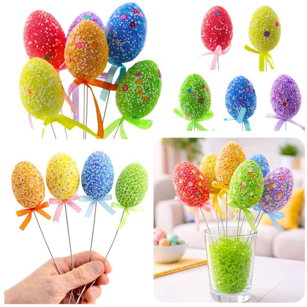 Påskägg på pinne 6-pack 5 cm pastell polystyren dekoration 24 cm