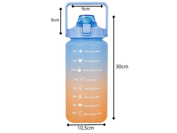 Vandflaske 2 liter med sugerør og målskala blå/orange