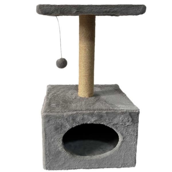 Kradsetræ til kat med hus/seng, sisalstolpe 56 cm, muselegetøj