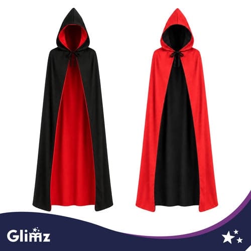 Dubbel-sidig cape 175 cm svart/röd i polyester för maskerad 1-pack