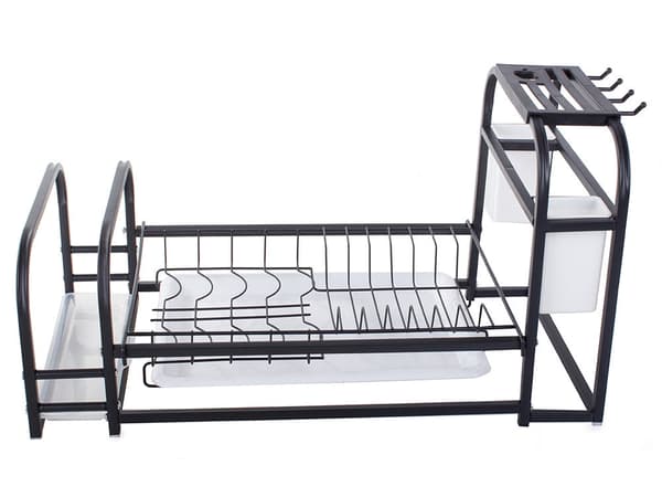 Diskställ med droppbricka svart metall/plast 55x29x31 cm