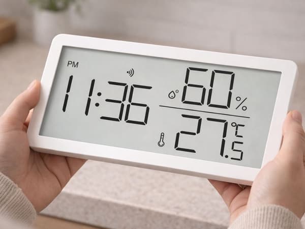 Digital termometer hygrometer med klocka LCD vit 10,5x6 cm