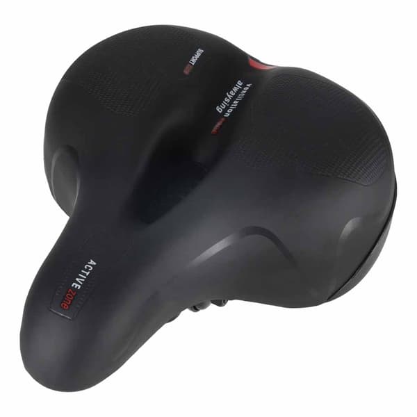 Cykelsadel bred støddæmpet med refleks og ventilationskanal sort