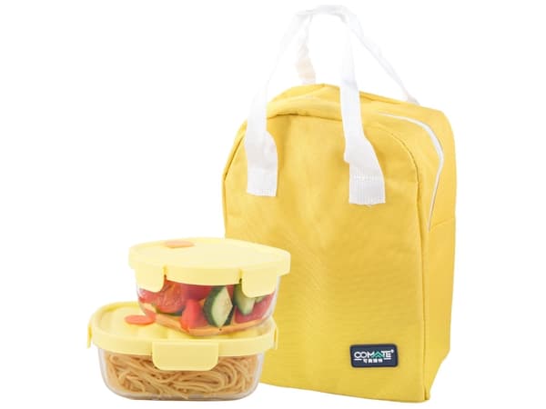 Glasmadbeholdere med låg 650/950 ml + termotaske gul 2-pak