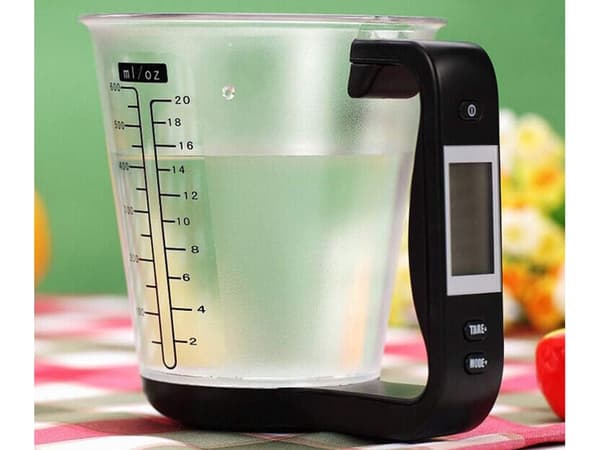 Digital köksvåg med mätkopp 600 ml 1000 g LCD svart