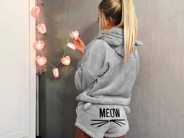 Pyjamasæt dame bomuld grå str. M langærmet trøje + shorts