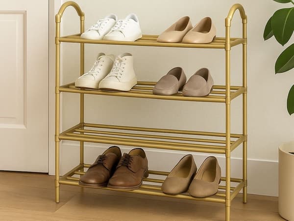 Skoställ 4 hyllplan guld 72x63x24 cm