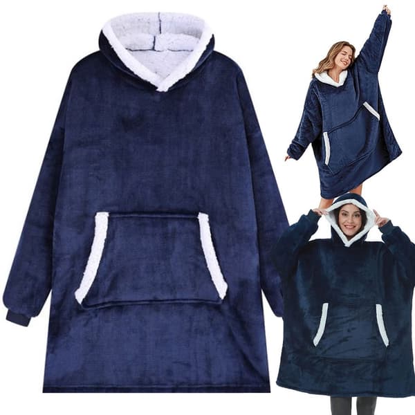 Fleece-trøje med hætte teddyfor one size unisex navy blue