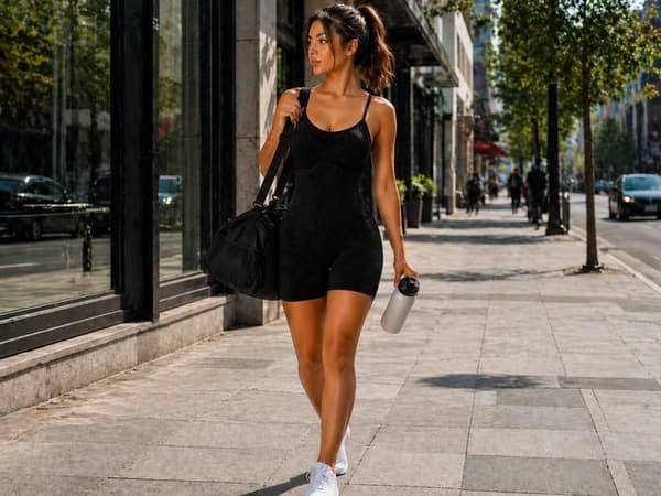 Træningsjumpsuit dame push-up med indbyggede cups sort S/M