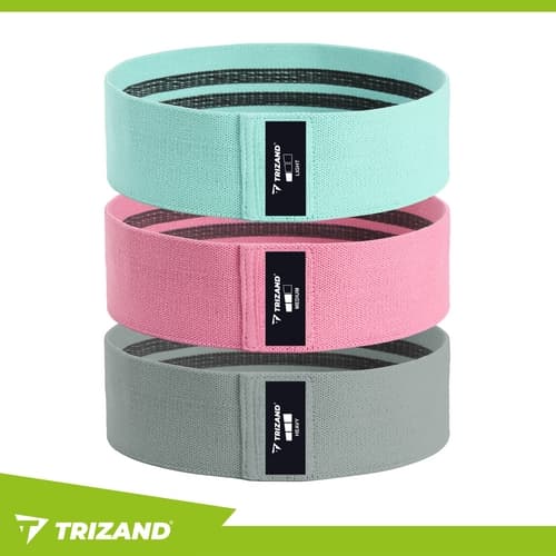 Träningsband set 3-pack tyg/latex, 8–31 kg motstånd, QR-program