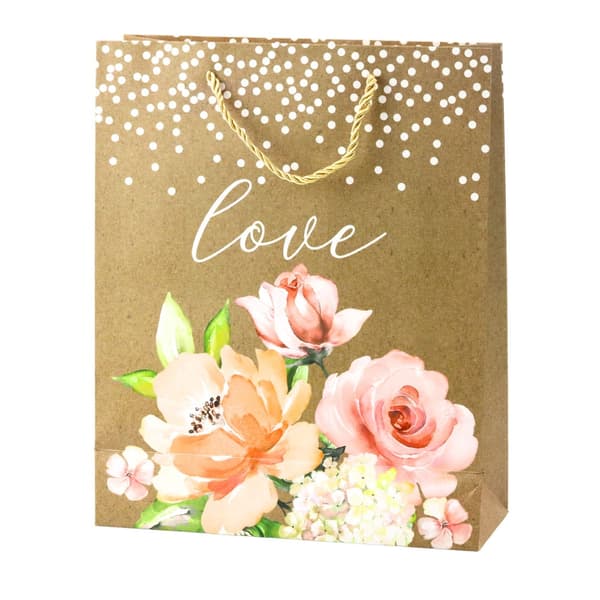 Presentpåse kraftpapper 32x26x10 cm blommönster Love 1-pack