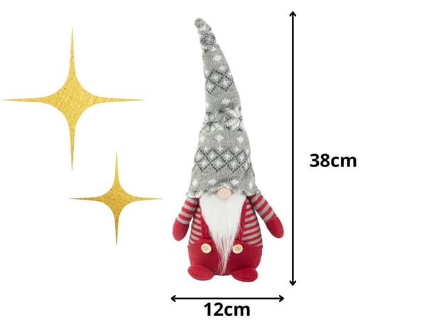Rød nissejulefigur med bøjeligt hue, 38 cm