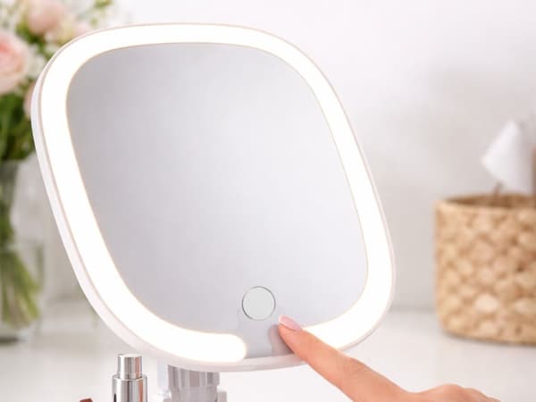 LED-makeupspejl 17x17 cm foldbart med 3 lysindstillinger USB-C genopladelig