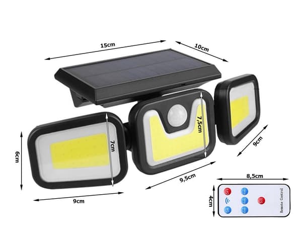Solcellsgatlykta 103 COB LED IP67 med rörelse/skymningssensor