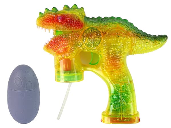 Dinosaur-sæbeboblemaskine gul med 2 flasker sæbeboblevæske 3+