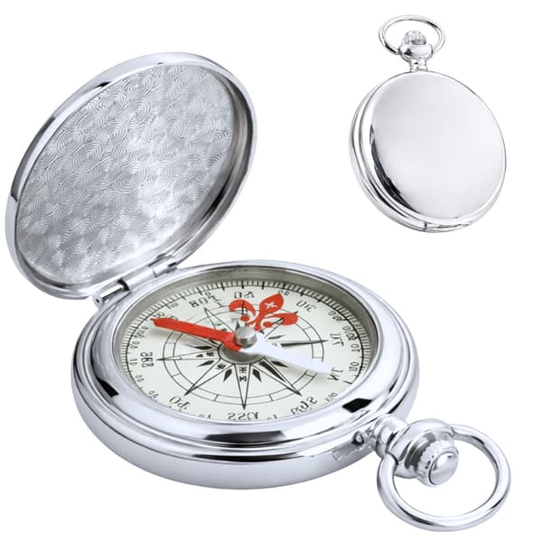 Fickkompass i metall silver 360° skala med låsbart lock 6 cm