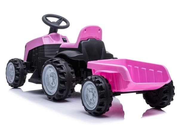 Rosa eltraktor för barn med släpvagn 112 cm