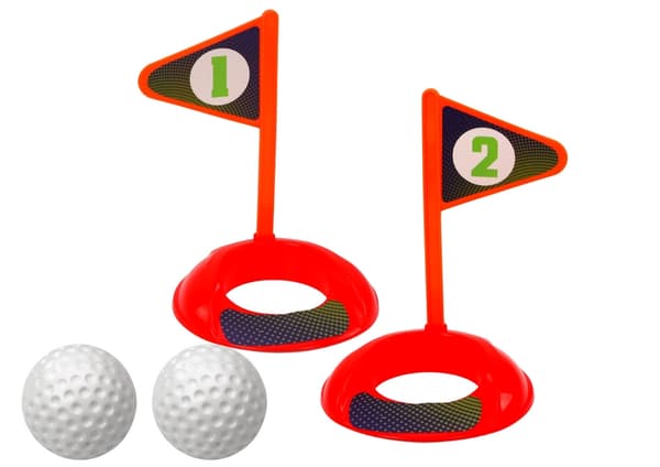 Mini golfset til børn 3+ med vogn på hjul, 3 køller, 5 bolde