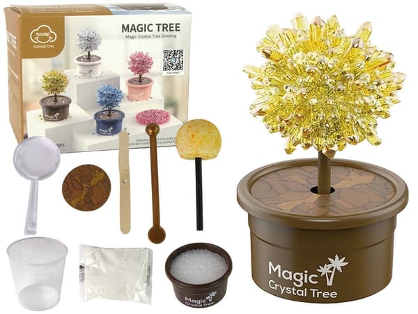 Kristallodlingsset Magic Tree med förstoringsglas, rosa kristaller