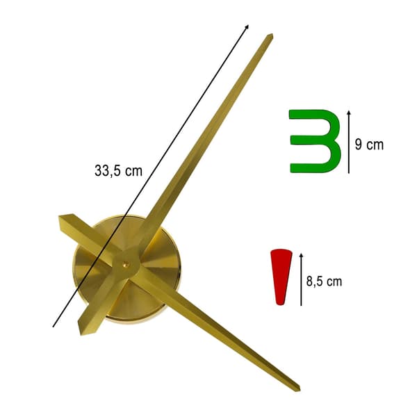 Självhäftande DIY väggklocka 80–90 cm gul 3D-siffror guldvisare
