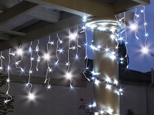 LED lysgardin icicle 300 LED koldhvid 10,4 m hvid kabel 8 tilstande