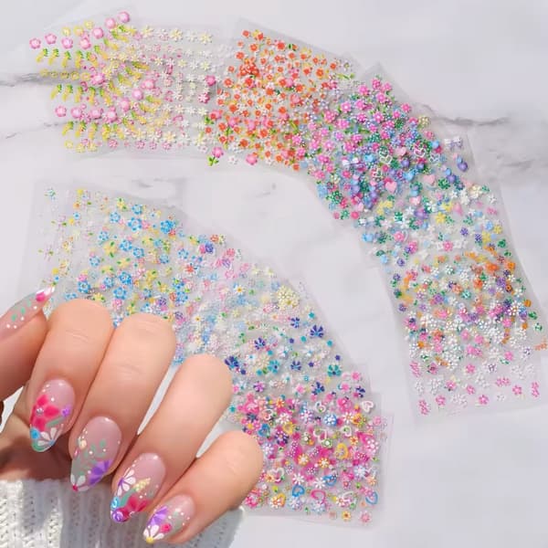 Nageldekorationer Blommor - 10 Ark Självhäftande Stickers multifärg