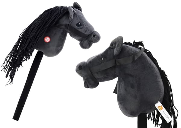 Kæphest hobbyhestehoved i plys med lyd, sort 70 cm