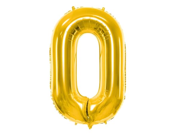 Cifferballon 0 folie guld 66 cm med sugerør