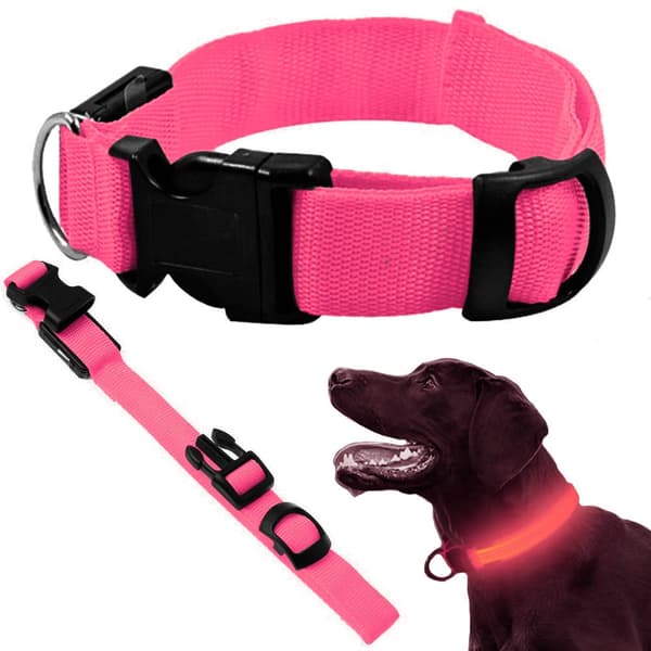 LED-halsbånd hund/kat justerbart 46–59 cm rosa inkl. 2 batterier