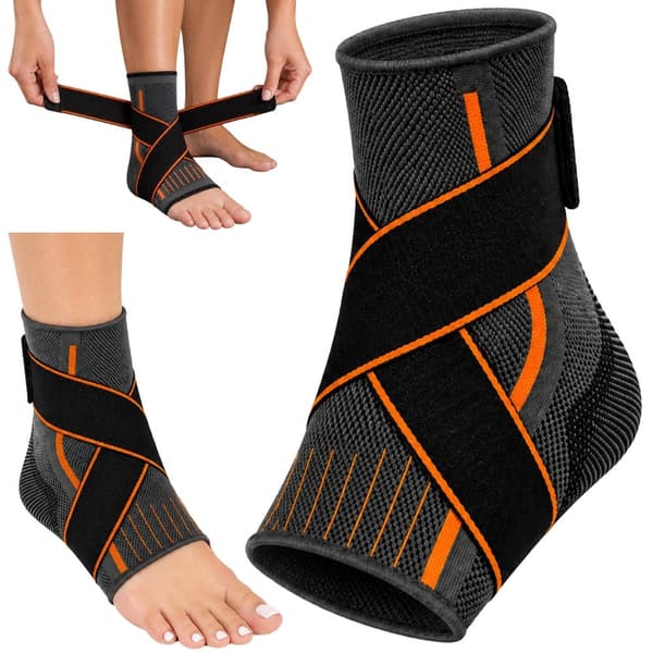 Ankelstöd med kardborre, elastiskt bandage 25 cm, grå/orange