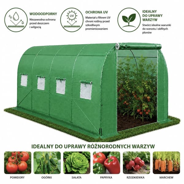 Polytunnel växthus 4,5x2x2 m 9 m² PE 140 g UV4 8 fönster