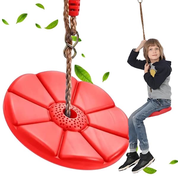 Barn gunga blomma med rep, plast röd, Ø27 cm, justerbart 110–190 cm