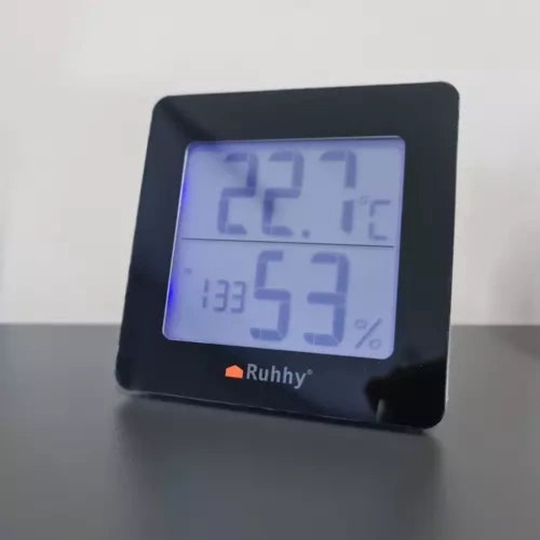 Vejrstation med termometer/hygrometer og ur, LCD, sort/hvid