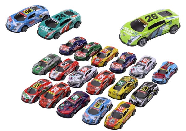 Leksaksbilar sportbilar 20-pack 1:64 med pull-back motor metall/plast