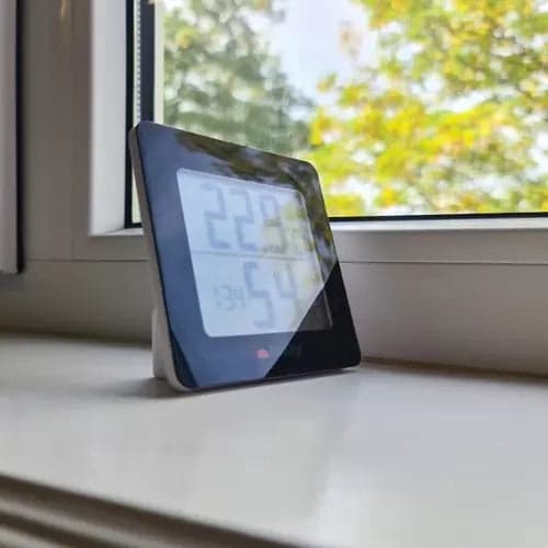 Vejrstation med termometer/hygrometer og ur, LCD, sort/hvid